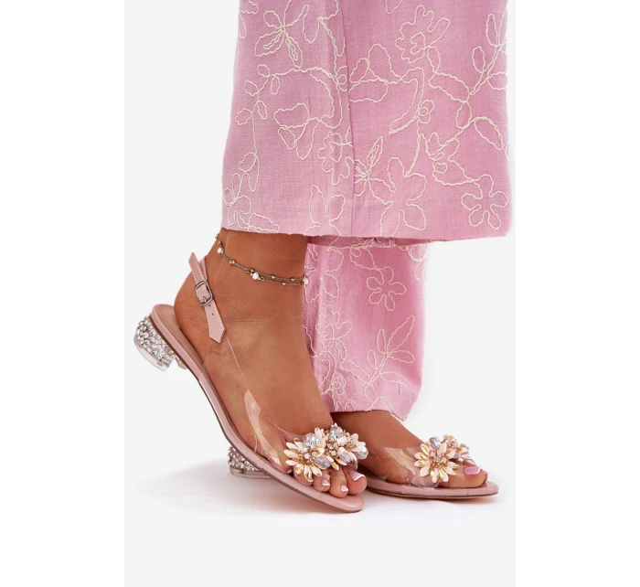 Průhledné sandály na nízkém podpatku se zdobením D&A MR51-709 růžové