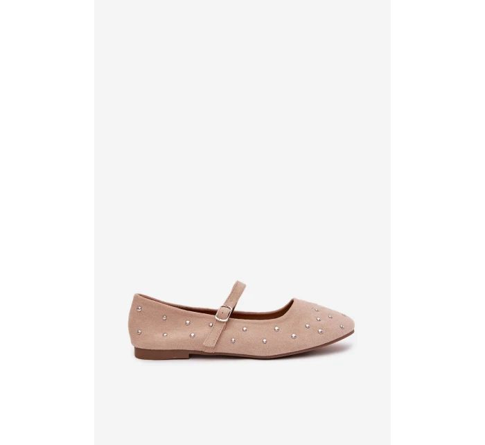 Zdobené dámské baleríny s páskem růžové model 21710842 - Boto