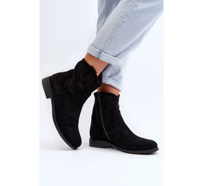 S.Barski dámské prolamované kotníkové boty na plochém podpatku, černé S.Barski dámské prolamované kotníkové boty na plochém podpatku, černé