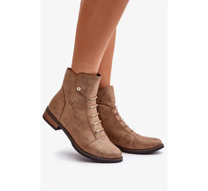 Zateplené Dámské Kotníkové Boty Na Plochém Podpatku Zlaté Labise Zateplené Dámské Kotníkové Boty Na Plochém Podpatku Zlaté Labise