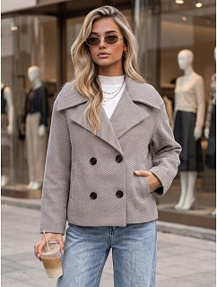 Dámský krátký dvouřadý kabát v béžové barvě FashionStreet NY0813