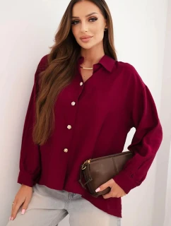 Dámská elegantní košile z viskózy s ozdobnými knoflíky švestková