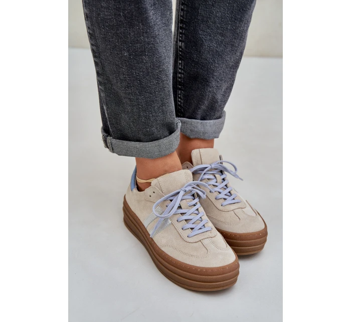 Zazoo N1068S4 Dámské semišové sneakersy na platformě béžové