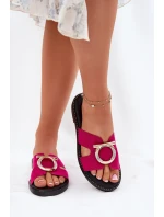Dámské Pantofle Na Plochém Podpatku S Ozdobou model 21697157 Fuchsie - VINCEZA