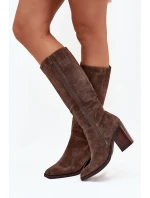 Dámské kozačky na sloupkovém podpatku se zipem Lissara – hnědé, eko semiš