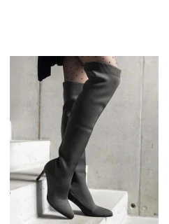 Dámské vysoké kozačky na podpatku 9125 Tmavě zelená khaki - CM Paris