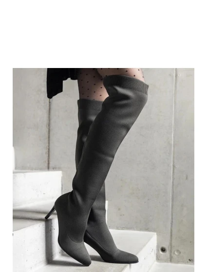 Dámské vysoké kozačky na podpatku 9125 Tmavě zelená khaki - CM Paris