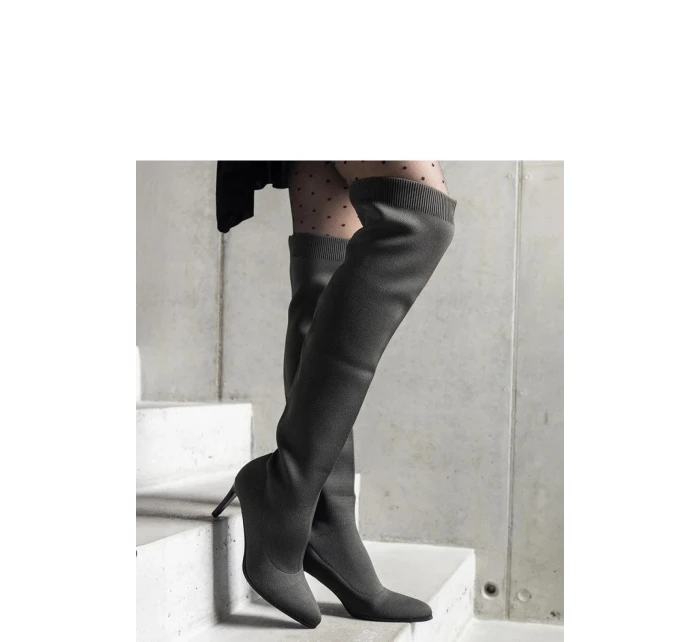 Dámské vysoké kozačky na podpatku 9125 Tmavě zelená khaki - CM Paris