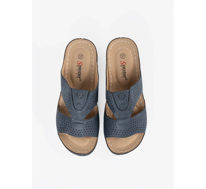 Jedinečné  nazouváky dámské modré na plochém podpatku