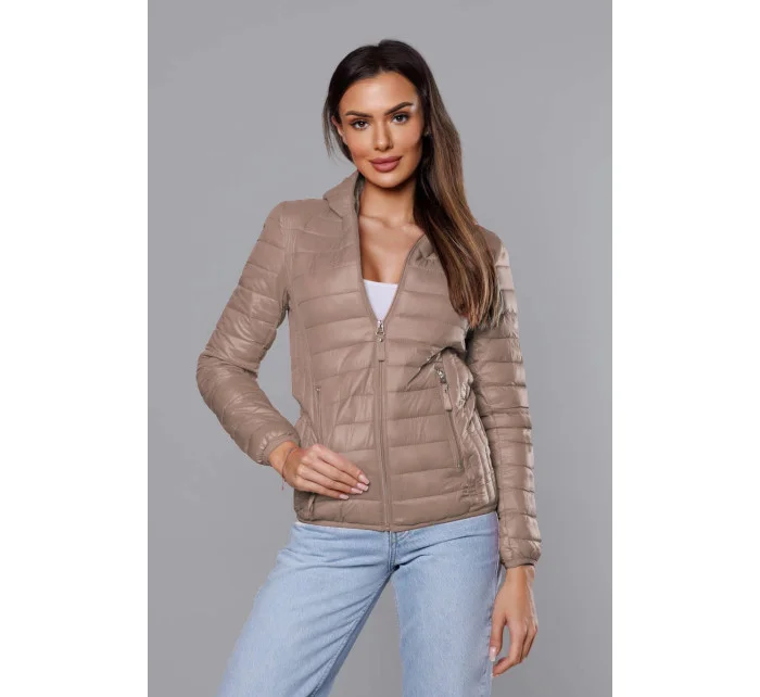 Béžová dámská prošívaná bunda s kapucí (B0123-46)