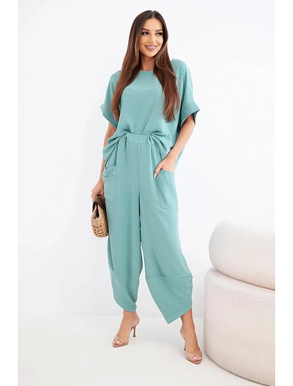 Komplet z viskózy halenka + kalhoty tmavý model 22128563 - K-Fashion