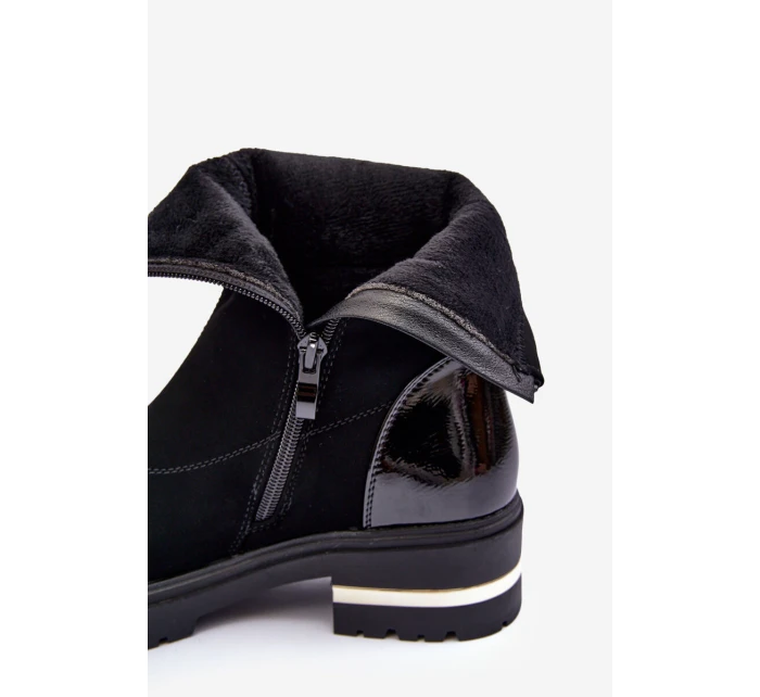 Kůže Klasické Botky Na Plochém Podpatku Černé Shendete