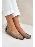model 21684103 Pohodlné dámské kožené baleríny tmavě béžové - Zazoo