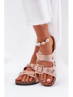 Dámské pantofle na korkové podrážce s a ozdobami světle růžové model 21687398 - Boto