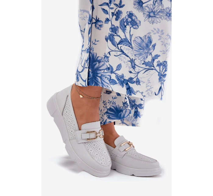 Dámské Kožené Mokasíny se Zlatým Detailem Jasnoszare Vinceza 88007