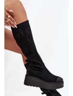 Dámské kozačky nad kolena na platformě a klínku Vinceza – černé Dámské kozačky nad kolena na platformě a klínku Vinceza – černé