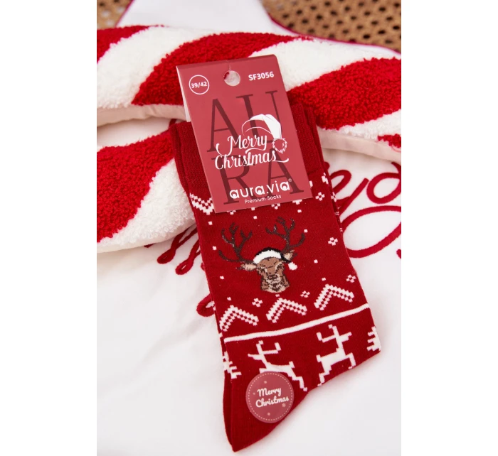 Pánské vánoční ponožky s motivem soba – červené Pánské vánoční ponožky s motivem soba – červené