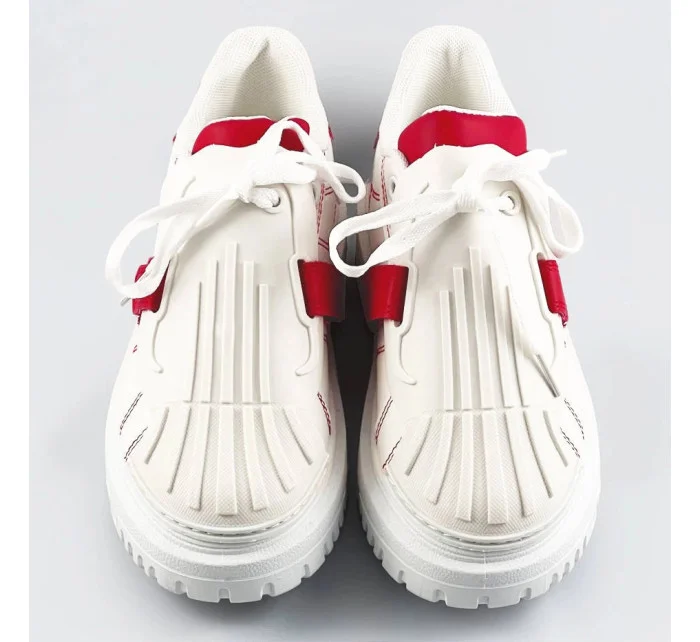 Bílo-červené dámské sportovní boty se zakrytým šněrováním (RA2049)