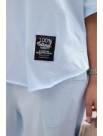 Bavlněný komplet halenka + kalhoty modrý Bavlněný komplet halenka + kalhoty modrý