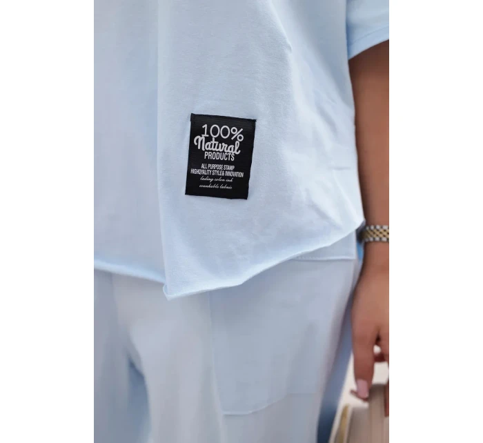 Bavlněný komplet halenka + kalhoty modrý Bavlněný komplet halenka + kalhoty modrý