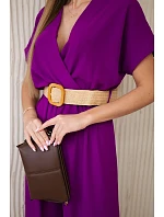 Kombinéza s ozdobným páskem v pase tmavě fialová