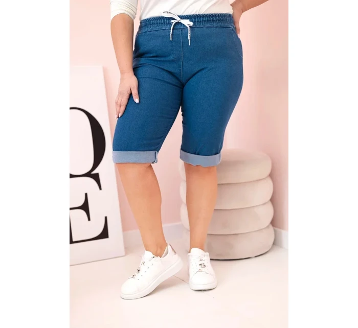 Dámské bavlněné šortky Plus Size s vázáním džínovina Dámské bavlněné šortky Plus Size s vázáním džínovina
