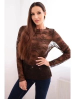 Dámská krajková blůza s dlouhým rukávem hnědá Dámská krajková blůza s dlouhým rukávem hnědá