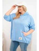 Dámská mikina Plus Size s kapucí a potiskem modrá Dámská mikina Plus Size s kapucí a potiskem modrá