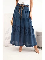 Dámská maxi bavlněná sukně s model 22182759 výšivkou a elastickým pasem tmavě modrá - K-Fashion Dámská maxi bavlněná sukně s model 22182759 výšivkou a elastickým pasem tmavě modrá - K-Fashion