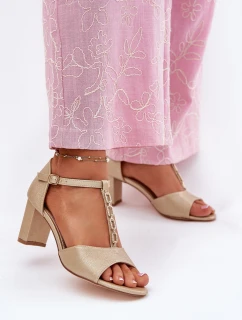 Dámské Sandály Na Podpatku S Dekorativním Páskem Eko Kůže Zlaté model 21696870 - EVENTO