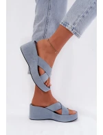 Dámské nazouváky na platformě z eko semiše modré model 21960995 - Boto