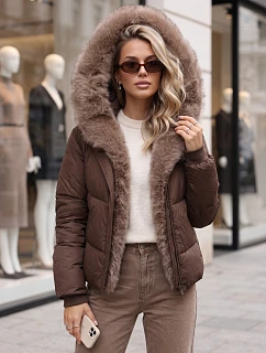 Kurtka damska zimowa pikowana z futerkiem brązowa FashionStreet TY6104