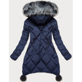 Tmavě modrá dámská zimní bunda s prodlouženými boky (GWW6788X)