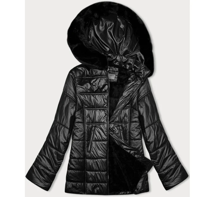 Černá dámská prošívaná bunda s kapucí S'west (B8183-1) Černá dámská prošívaná bunda s kapucí S'west (B8183-1)