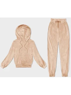 Dámská velurová souprava v broskvové barvě s kapucí model 20098862 - J.STYLE