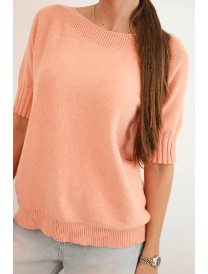 Dámský svetr z viskózy s krátkým rukávem tmavě meruňkový Dámský svetr z viskózy s krátkým rukávem tmavě meruňkový