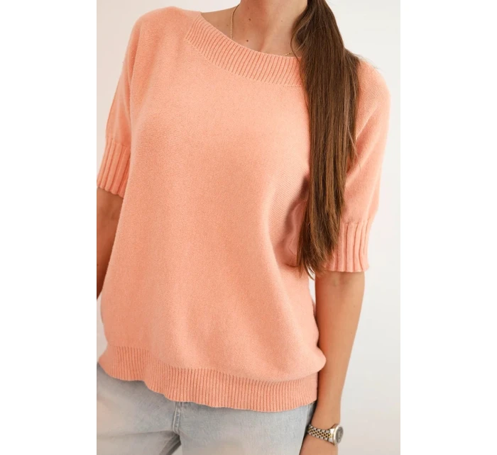 Dámský svetr z viskózy s krátkým rukávem tmavě meruňkový