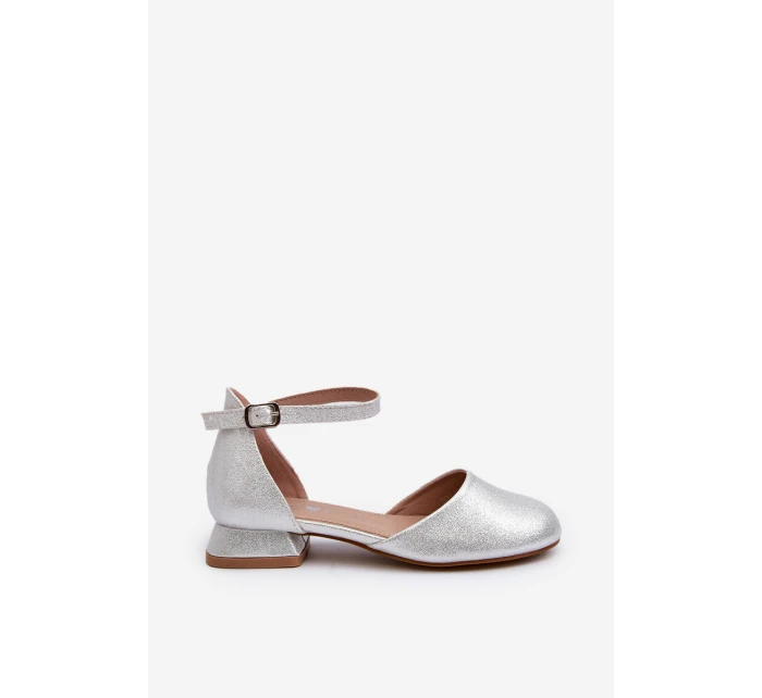 Dětské Lesklé Sandálky Na Nízkém Podpatku Stříbrné Nelly