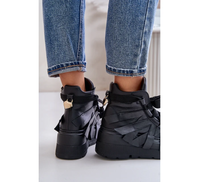 Kožené Dámské Sneakersy Na Masivní Platformě model 21673898 Černé - CheBello