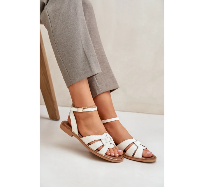 Kožené Dámské Sandály Na Plochém Podpatku Zazoo model 21682231 Ecru - Boto