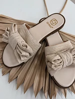 Dámské pantofle na ploché podešvi s mašlí Béžové Amivelle