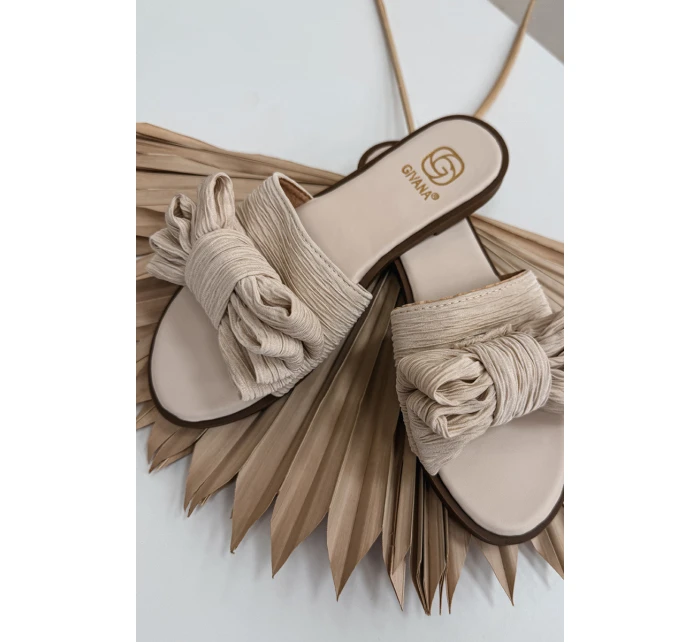 Dámské pantofle na ploché podešvi s mašlí Béžové Amivelle