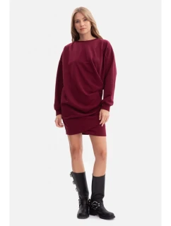 šaty s bočními záhyby vínové model 21379997 - BeWear