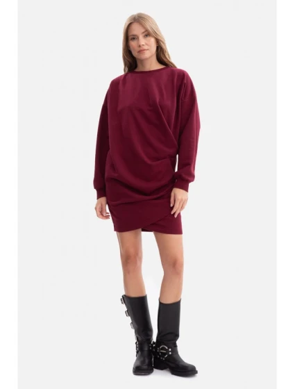 šaty s bočními záhyby vínové model 21379997 - BeWear