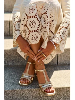 Dámské sandály na vysokém podpatku vyrobené z eko kůže, zlatá Lyana