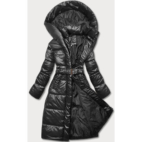 Černá vypasovaná zimní bunda s opaskem (L22-9869-1)