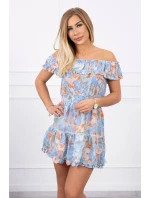 Květinové šaty s odhalenými rameny v modré barvě Květinové šaty s odhalenými rameny v modré barvě