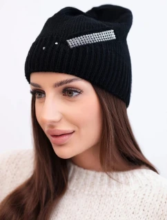 Dámská zimní vlněná čepice s ozdobnými krystalky K399 černá