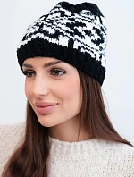 Zimní dámská čepice z vlny s norským vzorem K354 černý+bílý