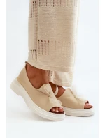 Zazoo 2939 Kožené Dámské Sandály S Mašlí Světle Béžové Zazoo 2939 Kožené Dámské Sandály S Mašlí Světle Béžové
